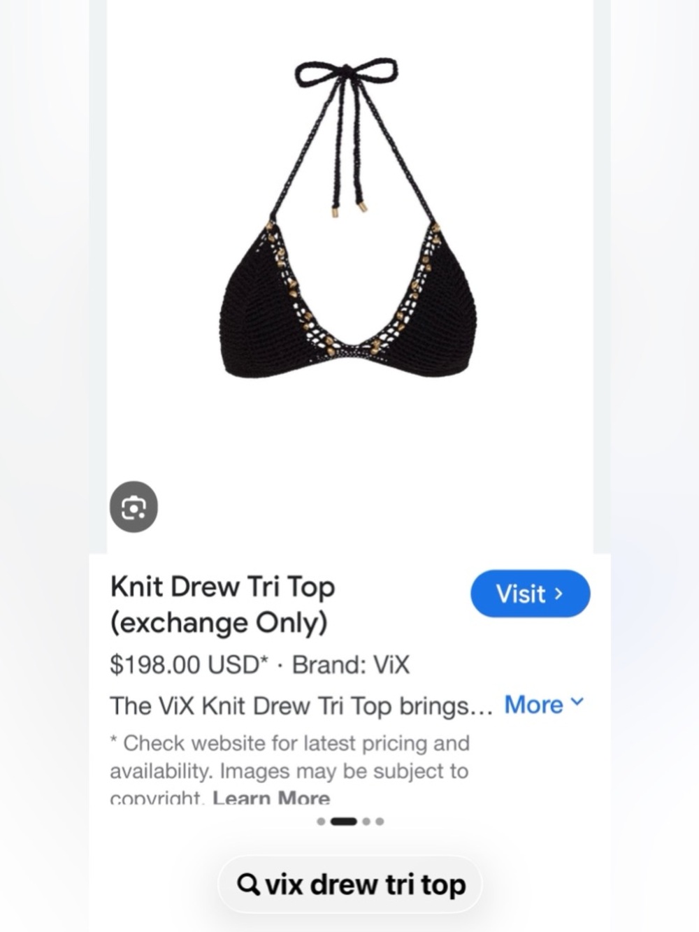 ViX Black Knit Drew Triangle Bikini Top BNWT